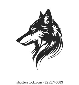 Clean and modern black and white wolf head vector logo.