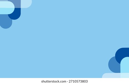 Un fondo azul limpio y moderno con suaves Formas redondeadas superpuestas colocadas en las esquinas superior izquierda e inferior derecha, creando un diseño abstracto elegante con espacio abierto en el centro para el diseño