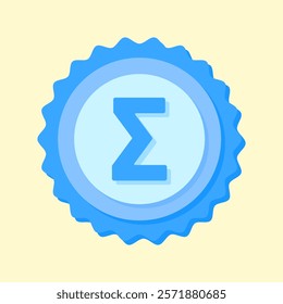 A clean and modern blue badge vector icon showcasing a mathematical symbol, ideal for education, math resources, or creative visual projects