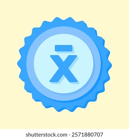 A clean and modern blue badge vector icon showcasing a mathematical symbol, ideal for education, math resources, or creative visual projects