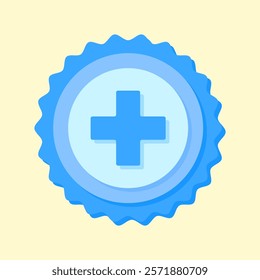 A clean and modern blue badge vector icon showcasing a mathematical symbol, ideal for education, math resources, or creative visual projects