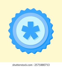 A clean and modern blue badge vector icon showcasing a mathematical symbol, ideal for education, math resources, or creative visual projects