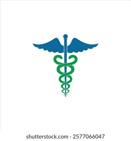 A clean and modern blue Caduceus logo, featuring the classic snake symbol. Ideal for healthcare, medical services, and pharmacies. Perfect for branding in medical fields, easy to use and customize.