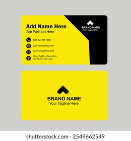 Clean and modern business card template Yellow and dark black color professional business card design.