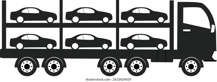 Clean and modern car shipping icon in outline style, representing auto transport, vehicle delivery, car logistics, and freight shipping services.