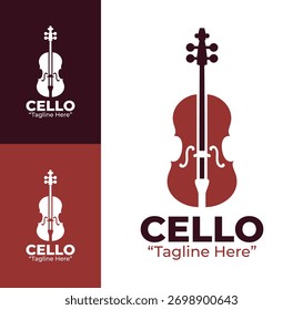Um logotipo moderno limpo de violoncelo expressando equilíbrio e profundidade de som, ideal para orquestras, academias e estúdios criativos.