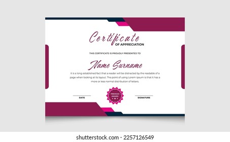 Clean modern certificate template, Appreciation and Achievement Certificate Vector Template, Diploma background certificate design.
