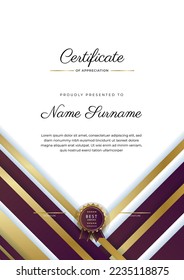 Diseño de plantillas de certificados limpias y modernas con elementos abstractos de decoración de vectores