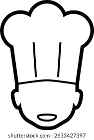 A clean and modern chef icon featuring a classic chef’s hat and friendly facial features, symbolizing cooking, culinary expertise, and food preparation.