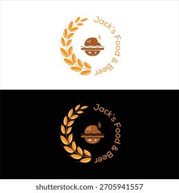Un logotipo circular limpio y moderno con un ícono de hamburguesa estilizado, perfecto para restaurantes, vendedores ambulantes de comida, Carritos de comida y cualquier marca relacionada con la comida. Sencillo, sencillo y fácilmente adaptable a toda la marca.