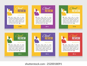 Clean and modern client testimonial banner set template. customer review social media post bundle carousel template design.