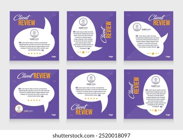 Clean and modern client testimonial banner set template. customer review social media post bundle carousel template design.