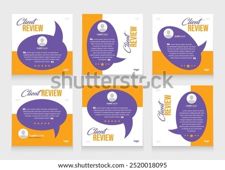Clean and modern client testimonial banner set template. customer review social media post bundle carousel template design.