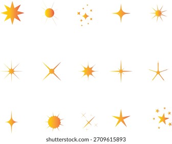 Una colección limpia y moderna de íconos planos brillantes con varias Formas de estrellas, brillos, ráfagas y luces brillantes. Este conjunto de estilo Vector incluye múltiples ráfagas de estrellas mínimas, destellos brillantes
