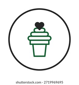 Un emblema de cupcake limpio y moderno con un corazón como coronación, esta comunicación visual representa dulzura, afecto y indulgencia. Adecuado para panaderías, tiendas de confitería, o cualquier