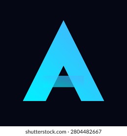 A clean and modern cyan gradient letter A icon featuring a translucent rectangular crossbar set against a solid black background