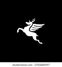 Un ciervo limpio y moderno con el logotipo del ala con cuernos elegantes y una silueta elegante. Perfecto para branding, temas de vida silvestre, negocios al aire libre y proyectos de diseño minimalista.