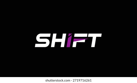 Un diseño limpio y moderno con la palabra blanca audaz 'SHIFT' con un acento púrpura dinámico sobre un fondo negro. Este visual transmite un