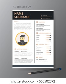 Clean modern design template of  resume or CV,vector illustration
