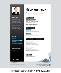 Clean modern design template of resume, CV template, vector graphic layout