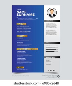 Clean modern design template of resume, CV template, vector graphic layout