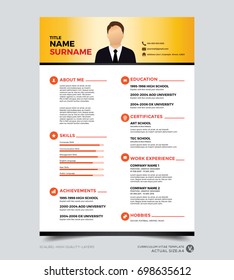 Clean modern design template of resume, CV template, vector graphic layout