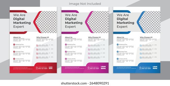 Design de panfleto de marketing digital limpo e moderno, ideal para agências, serviços de SEO, publicidade on-line e promoções corporativas. Layout totalmente editável e pronto para impressão.

