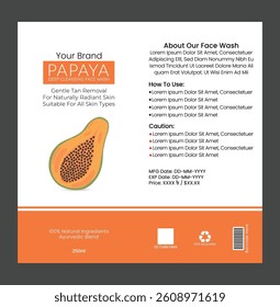 A clean, modern, and editable label template for a papaya-based face wash.