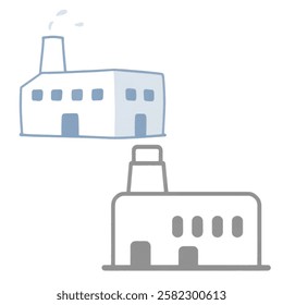 A clean and modern factory icon illustration in gray. Perfect for industrial branding, production related visuals, and business focused designs.