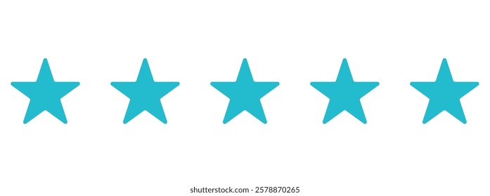 A clean and modern five-star rating icon set representing customer satisfaction, quality, and product feedback. Includes yellow,gold flat stars for use in websites, mobile apps, and UI UX design.