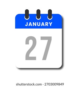 Icono de calendario plano limpio y moderno para el 27 de enero con cabecera azul, ideal para el uso del planificador.