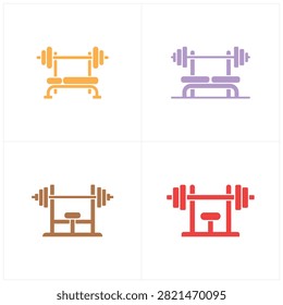 A clean and modern flat design of barbell racks in orange and purple tones featuring two weight plates on each side for gym and fitness branding