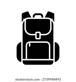 Clean and modern flat design black backpack vector illustration, perfect for travel, school, business, or lifestyle graphics with a sleek and professional look.