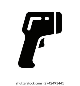 Clean and modern flat design black gun icon on a pure white background, ideal for safety, security, crime, or violence-related projects and digital designs.