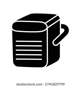 Clean and modern flat design filing cabinet icon with sleek black color, ideal for office, business, and organization concepts.