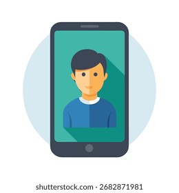 A clean, modern flat design graphic of a smartphone shown in profile. Features bold red, green, and blue color elements.