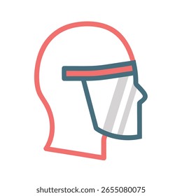 Un icono plano limpio y moderno que representa una careta protectora, un equipo de protección personal esencial. 