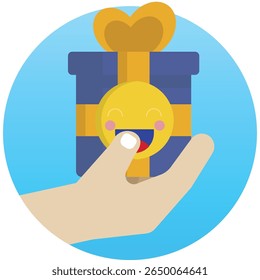 A clean, modern flat icon representing a gift, suitable for various digital and print applications. Features simple shapes and bold colors for clear communication.