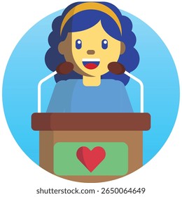 A clean, modern flat icon representing a speaker, perfect for audio-related interfaces, presentations, or digital media. Features simple shapes and clear visual cues.