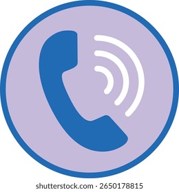 A clean, modern flat icon representing a phone call, featuring a stylized handset and sound waves. This minimalist graphic is perfect for communication, technology, or service-related designs.