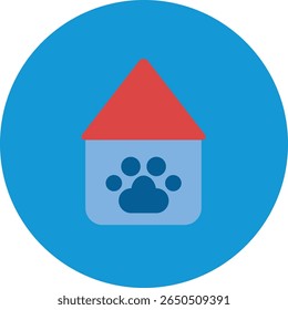 A clean, modern flat icon representing a pet house, perfect for websites, apps, or branding. This minimalist design features a simple, stylized structure for a dog or cat.
