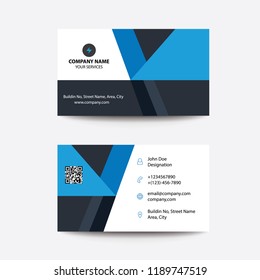 Clean Modern Flat Minimal Blue and Black Fold Style Corporate Business Card for Businessmen and Freelancer