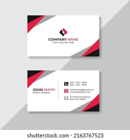 Clean Modern Flat Minimal Red Black Gray White Corporate Business Card Design Template