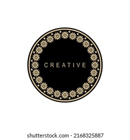 A clean and modern flat round flower frame logo featuring simple floral motifs arranged in a circular layout. Ideal for wedding invitations, beauty and skincare brands, eco-friendly packaging