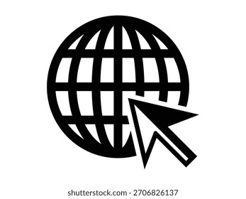 A clean and modern flat vector illustration of a go-to-web icon featuring a globe and arrow symbol, perfect for UI, apps, websites, buttons, navigation elements, and digital interface projects.