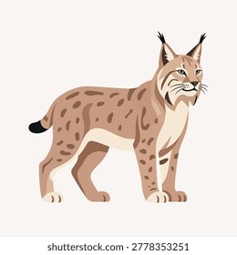 A clean and modern flat vector illustration of a lynx, highlighting its unique tufted ears and spotted coat. This professional wildlife graphic is perfect for educational content, nature posters, conservation awareness, and adventure-themed branding projects.