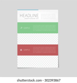 Clean and modern flyer in minimalistic style for universal use. Green and red lines.