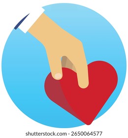 Um elemento de design gráfico limpo e moderno, provavelmente representando um ato beneficente ou doação, renderizado com uma simples, estética plana e opções de cores vibrantes.
