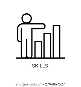 Sauberes, modernes Grafikdesign mit einer Sammlung von Symbolen und Symbolen, die verschiedene berufliche Fähigkeiten und Kompetenzen repräsentieren. Ideal für Präsentationen, Lebensläufe und Infografiken.
