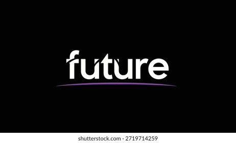 A clean, modern graphic featuring the word "future" in bold white typography. A subtle purple accent line runs beneath the text, enhancing its